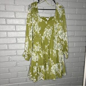 Patrons of Peace Olive Green Floral Mini Dress